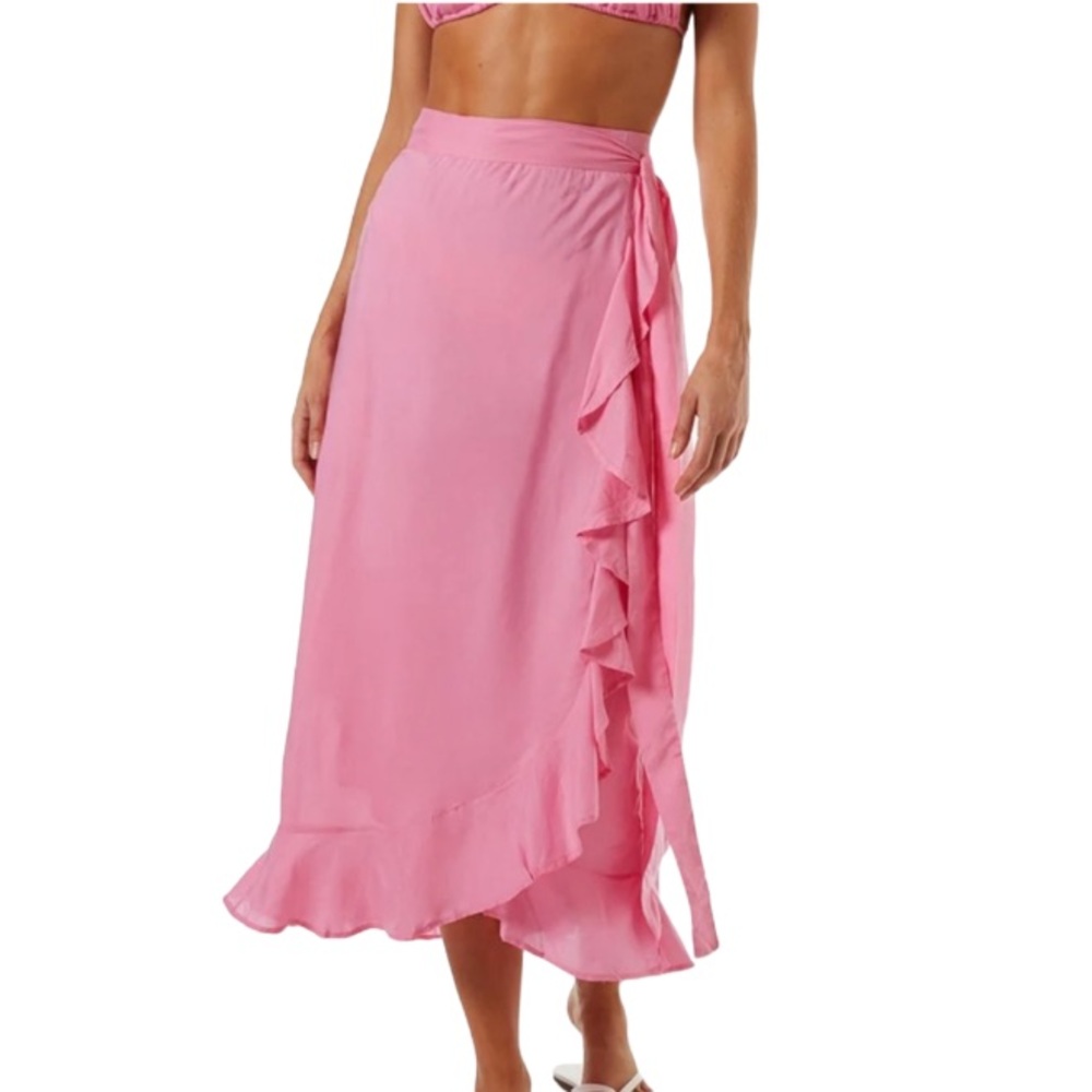 Melissa Odabash Danni Frill Maxi Wrap Skirt Swim Coverup in Rose SZ XS NWT